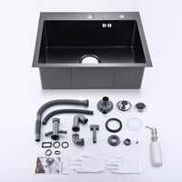 Auralum Fekete matt inox egymedencés konyhai mosogató 55 x 45 cm szappanadagolóval szifonnal 2 rögzítőfurattal 6