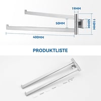 Auralum Fekete Törölközőtartó 40 cm - Rozsdamentes Acél, 180° Forgatható, Összecsukható Dupla Rúd Fürdőszobába és Zuhanyzóba, Króm - Chorm 5