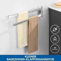 Auralum Fekete Törölközőtartó 40 cm - Rozsdamentes Acél, 180° Forgatható, Összecsukható Dupla Rúd Fürdőszobába és Zuhanyzóba, Króm - Chorm 4