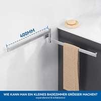 Auralum Fekete Törölközőtartó 40 cm - Rozsdamentes Acél, 180° Forgatható, Összecsukható Dupla Rúd Fürdőszobába és Zuhanyzóba, Króm - Chorm 2