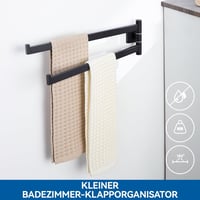 Auralum Fekete Törölközőtartó 40 cm - Rozsdamentes Acél, Falra Szerelhető, 180° Forgatható és Összecsukható Dupla Rúd Fürdőszobába

AI: Aura 3