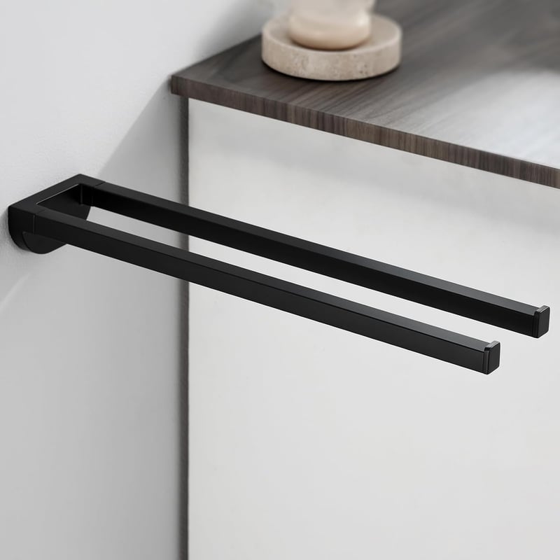 Auralum Fekete Törölközőtartó 42 cm - Fúrással/Fúrás Nélkül Szerelhető, 5 kg Teherbírású, Kétkaros Rozsdamentes Acél Fürdőszobai Fali Tartó