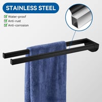 Auralum Fekete Törölközőtartó 42 cm - Fúrással/Fúrás Nélkül Szerelhető, 5 kg Teherbírású, Kétkaros Rozsdamentes Acél Fürdőszobai Fali Tartó 7