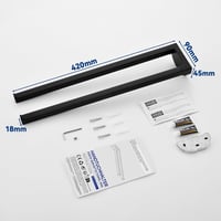 Auralum Fekete Törölközőtartó 42 cm - Fúrással/Fúrás Nélkül Szerelhető, 5 kg Teherbírású, Kétkaros Rozsdamentes Acél Fürdőszobai Fali Tartó 6
