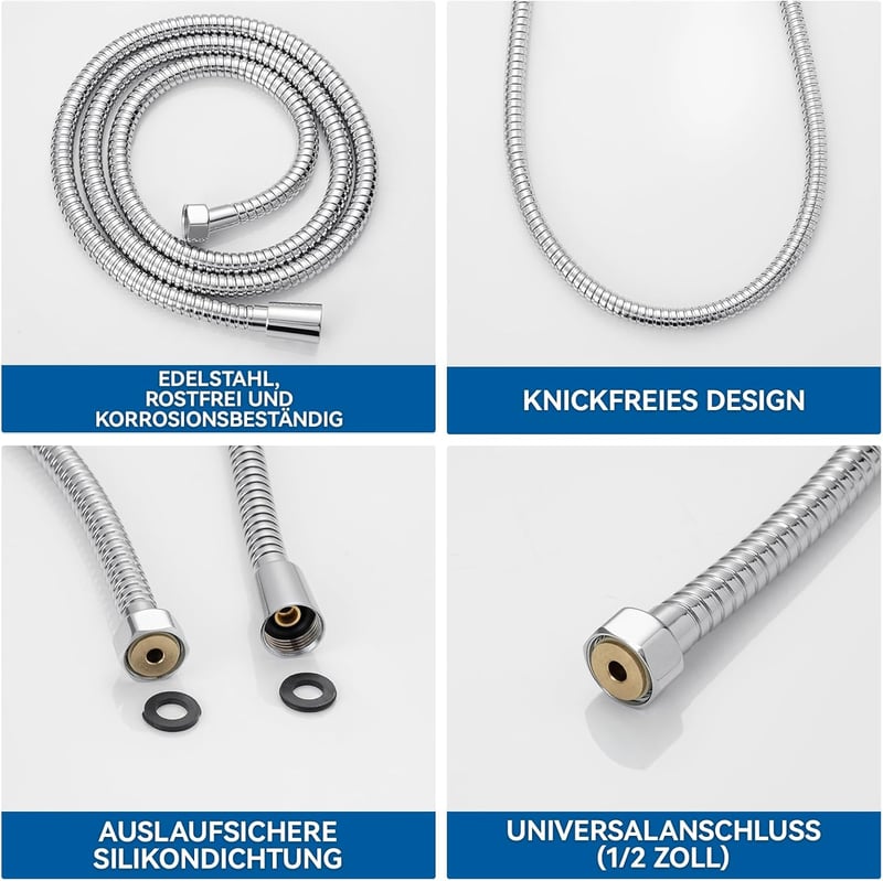 Auralum rozsdamentes zuhanysín 700mm, 1500mm csővel és 5 funkciós zuhanyfejjel