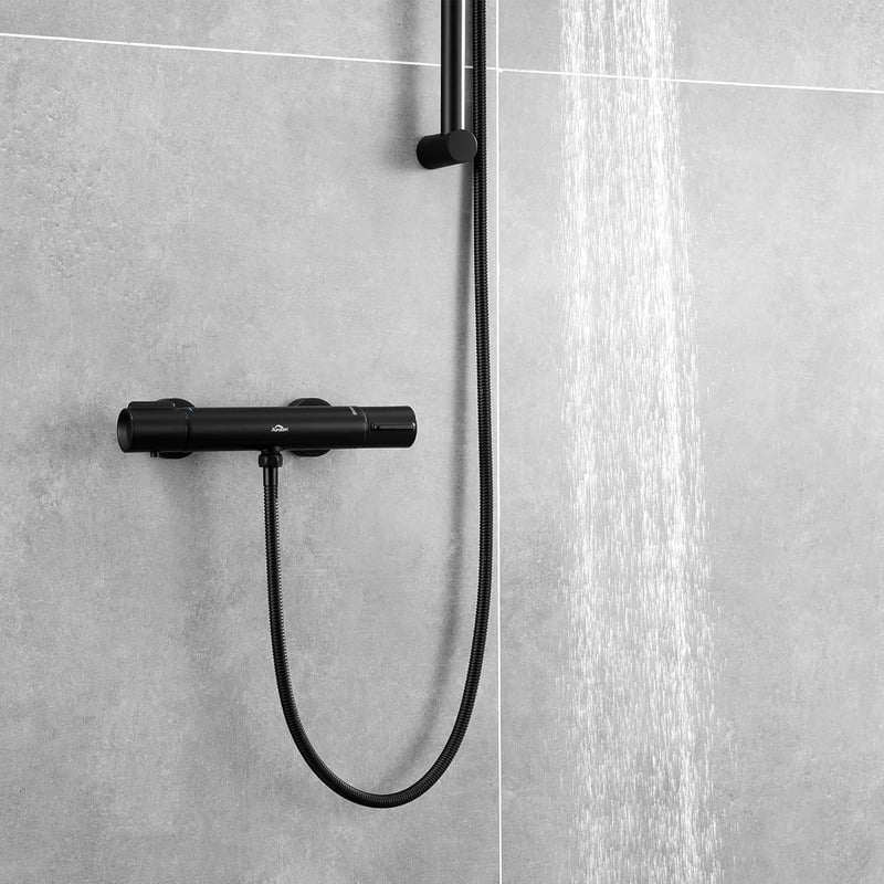 Auralum Termosztátos Zuhanycső Fekete, 38°C Biztonsági Záras Keverőcsap G1/2