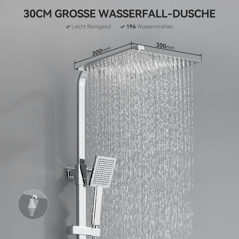 Auralum termosztátos zuhanyszett 30x30 cm esőfej rozsdamentes acél