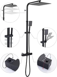 Auralum Termosztátos Zuhanyszett Rozsdamentes Acél Esőzuhanyfejjel Fekete - Black, With thermostat, Brass, Stainless Steel 6