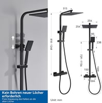 Auralum termosztátos zuhanyszett 25x25 cm esőfejjel, állítható magasság - fekete 4