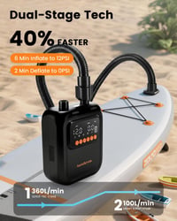 Elektrická SUP pumpa Aurethryon s akumulátorovým osvetlením, prenosná vysokotlaková vzduchová pumpa 20 PSI pre paddleboardy 6