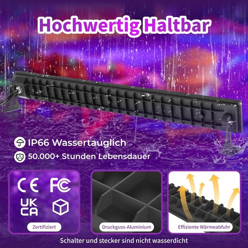AUROHOPE 2x50W UV LED Fekete Fény Lámpa 385nm IP66 Vízálló Állvánnyal