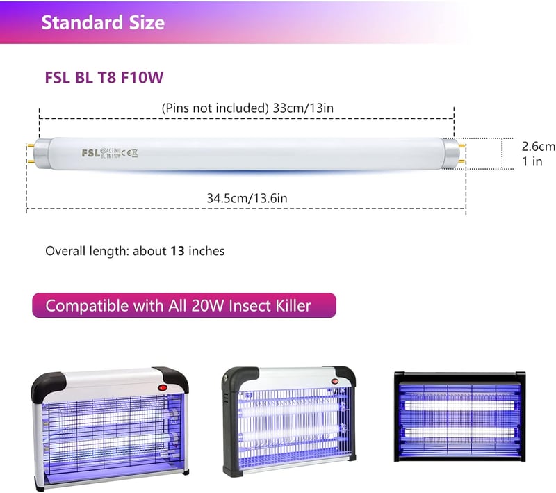 AUROHOPE T8 F10W UV csapda lámpa rovarcsapda helyettesítő 34,5 cm 20W 2db