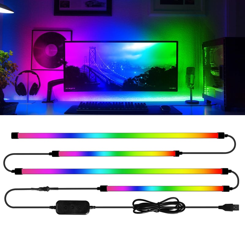 Iluminare de fundal monitor AURORIONCG RGBIC cu sincronizare pentru ecran PC, 34 inchi, bandă LED RGB Ambilight pe 4 laturi