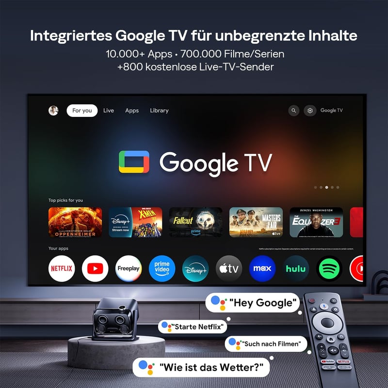 Aurzen Boom Mini 4 az 1-ben Okos Projektor Google TV-vel, 500 ANSI Lumen, 4K Támogatás, 20W DoIby Hangzás, WiFi/Bluetooth, Automatikus Fókus