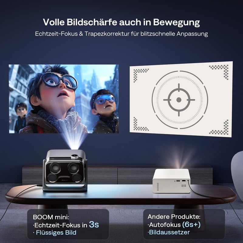 Aurzen Boom Mini 4 az 1-ben Okos Projektor Google TV-vel, 500 ANSI Lumen, 4K Támogatás, 20W DoIby Hangzás, WiFi/Bluetooth, Automatikus Fókus