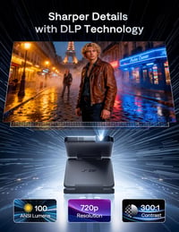 Aurzen Zip Tri-Fold mini projektor akkumulátorral, 4K, autofókusz, Bluetooth 5.4 - szürke 4