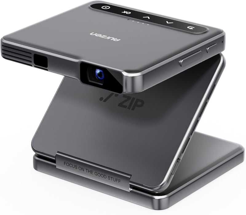 Aurzen Zip Tri-Fold mini projektor akkumulátorral, 4K, autofókusz, Bluetooth 5.4 - szürke