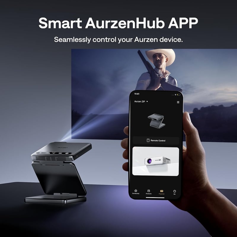 Aurzen Összehajtható Mini Projektor Beépített Akkumulátorral - 4K Támogatás, HD 720p, Bluetooth 5.4, Autofókusz, Trapézkorrekció, Hordozható
