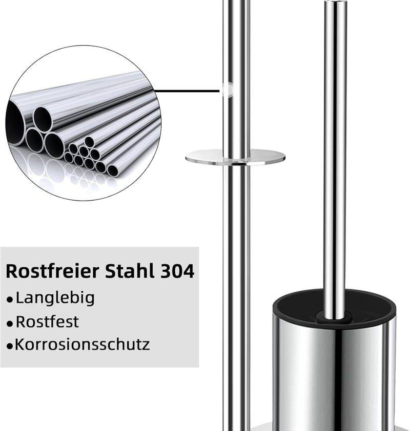 Ausbond rozsdamentes acél WC papír tartó kefe szett állványos - Silver-2-in-1