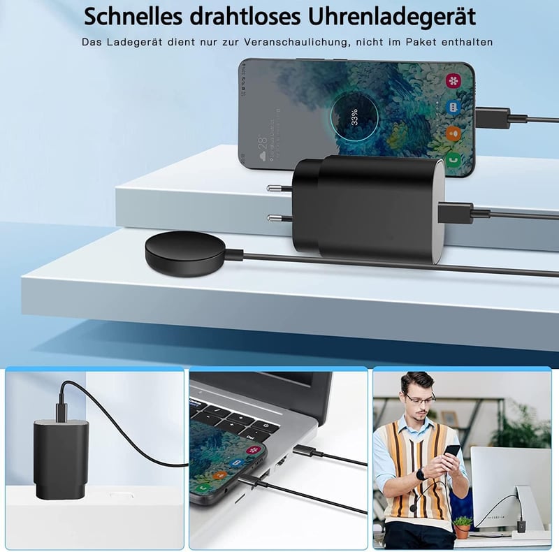 Austuo USB-C Töltőkábel Samsung Galaxy Watch 6/5/4/3 és S22/S21/S20 Készülékekhez - 20W PD Gyorstöltő Adapter - 120 cm Hosszú Kompatibilis K