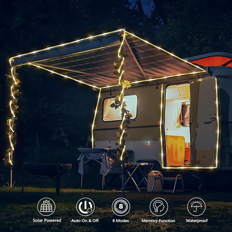 Auting 10m Napelemes Kültéri Fényfüzér 100 LED Meleg Fehér 8 Mód Vízálló - B-10M Outdoor Solar Fairy Lights