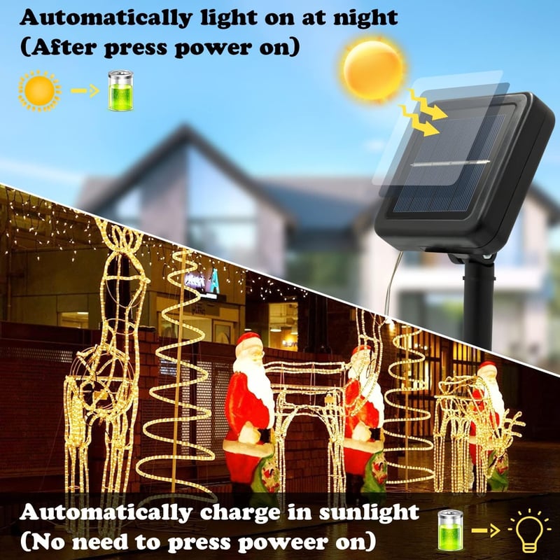 Auting 10m Napelemes Kültéri Fényfüzér 100 LED Meleg Fehér 8 Mód Vízálló - B-10M Outdoor Solar Fairy Lights