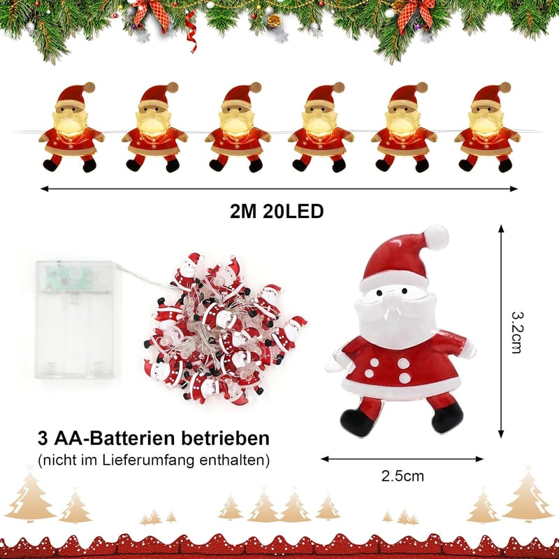 Auting 2M 20 LED Meleg Fehér Karácsonyi Fényfüzér Időzítővel Dekoráció