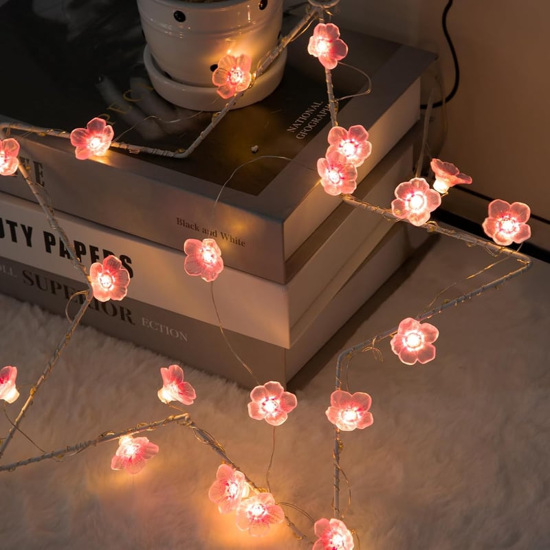 Auting LED Cseresznyevirág Tündérfény 2m 20 LED Elemmel Időzítővel - E-light chain flowers 2 m