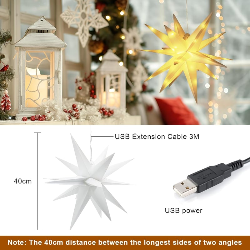 Auting LED Csillag Karácsonyi Dekoráció 40cm 50 LED 3D Világító Ablakdísz USB Meleg Fehér Fény Beltéri Ünnepre
