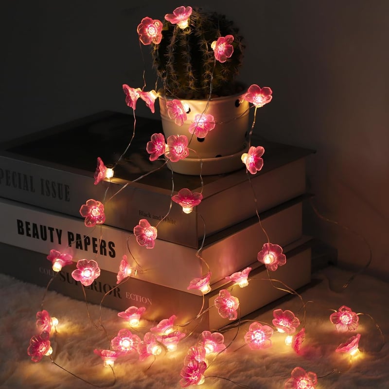 Auting LED Virágfüzér Lámpa 4m 40 LED Rózsaszín Időzítővel Esküvő Parti Dekoráció - E-light chain flowers 4 m
