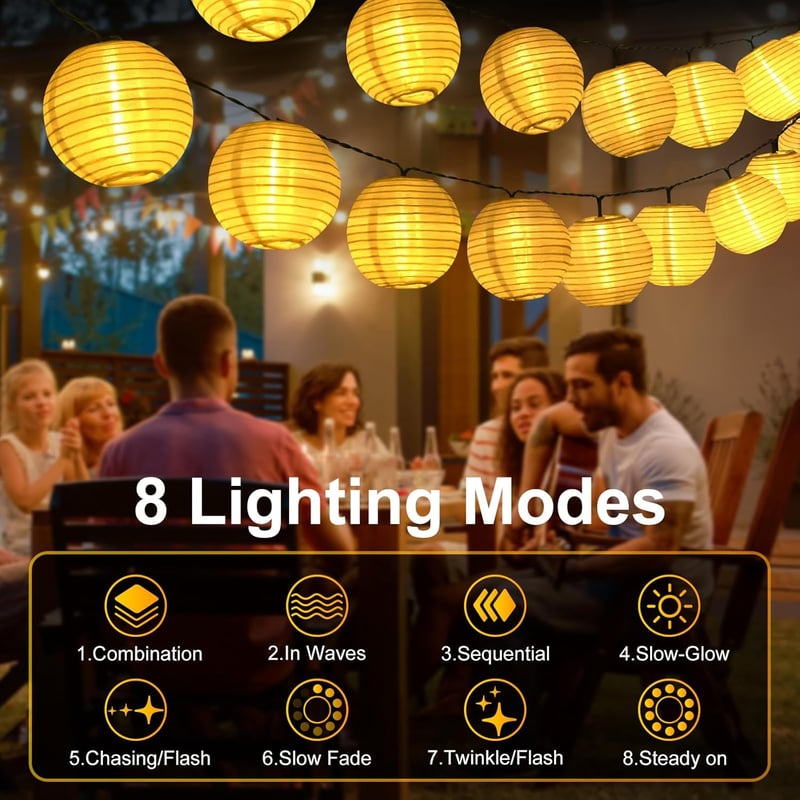 Auting Napelemes Tündérfény Lámpiók 6m 20 LED Meleg Fehér 8 Mód Kültéri - Warm White Plug Fairy Lights Lanterns, Warm White