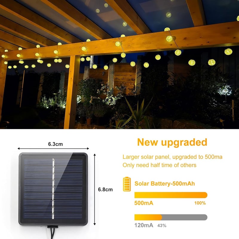 Auting Napelemes Tündérfény Lámpiók 6m 20 LED Meleg Fehér 8 Mód Kültéri - Warm White Plug Fairy Lights Lanterns, Warm White