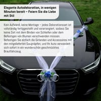 Decorațiune auto de nuntă Auto-schmuck din organza mărimea M, cu inimi, trandafiri și ghirlandă de ratan – mire și mireasă – bleu/alb/alb 5