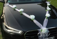 Svadobná výzdoba na auto z organzy M, girlanda s ružami, dekorácia na auto pre nevestu a ženícha, biela/biela 4