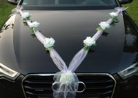 Svadobná výzdoba na auto z organzy M, girlanda s ružami, dekorácia na auto pre nevestu a ženícha, biela/biela 2
