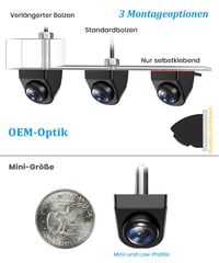 Cúvacia kamera do auta AUTO-VOX – 6 režimov ovládaných jedným tlačidlom, 180° široký zorný uhol bez skreslenia typu „rybie oko“, 1080P HD, vodotesnosť IP69K, vzhľad ako z prvovýroby (OEM) 6