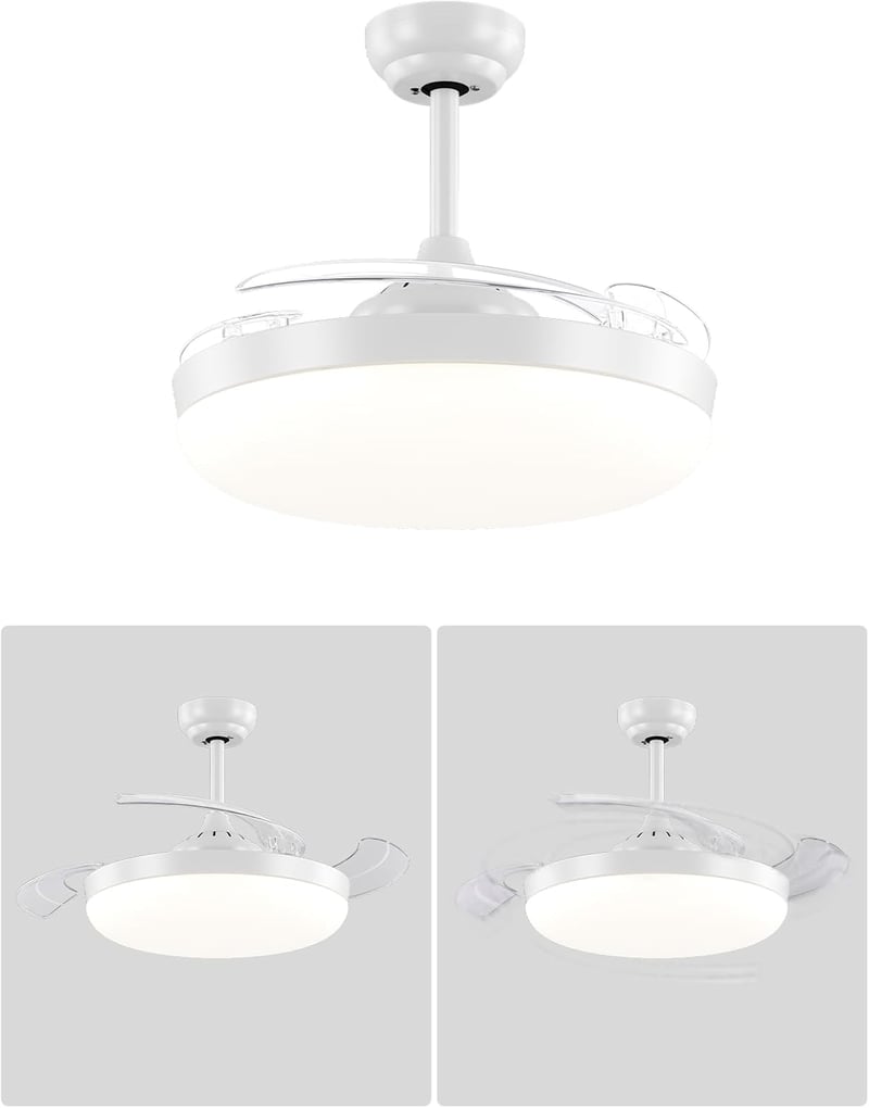 AUTODAY Összecsukható Mennyezeti Ventilátor LED Világítással 108cm Csendes DC Motor Távirányító