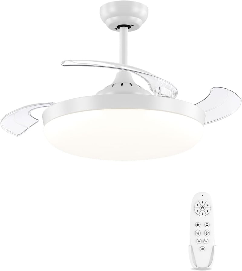 AUTODAY Összecsukható Mennyezeti Ventilátor LED Világítással 108cm Csendes DC Motor Távirányító