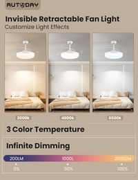 AUTODAY Összecsukható Mennyezeti Ventilátor LED Világítással 108cm Csendes DC Motor Távirányító 3