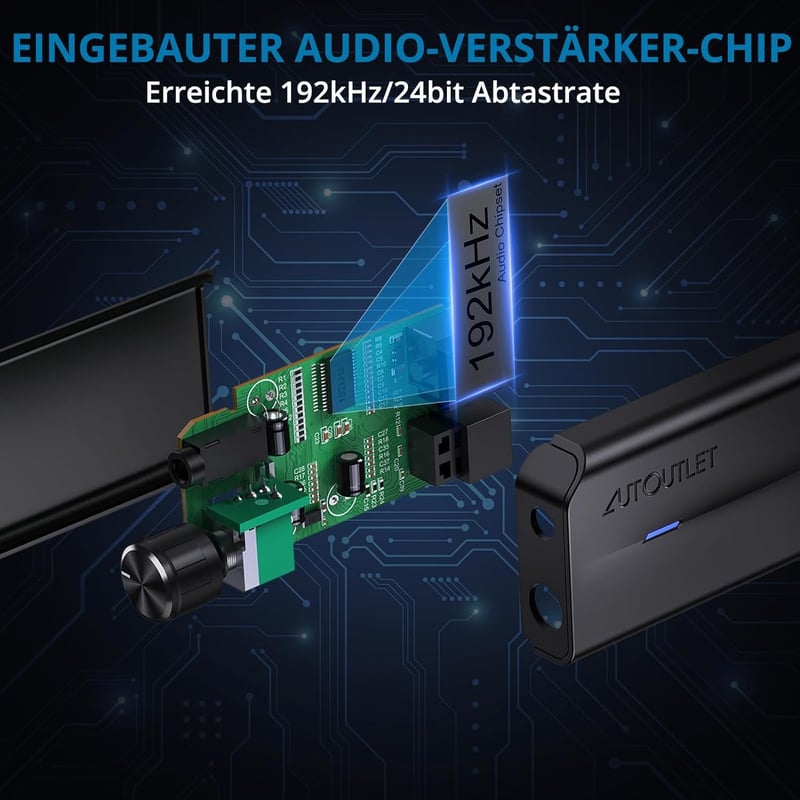AUTOUTLET DAC Konverter 192kHz Digitális Analóg Audio Átalakító Hangerőszabályzóval SPDIF Toslink 3.5mm Jack Fejhallgató TV Játék