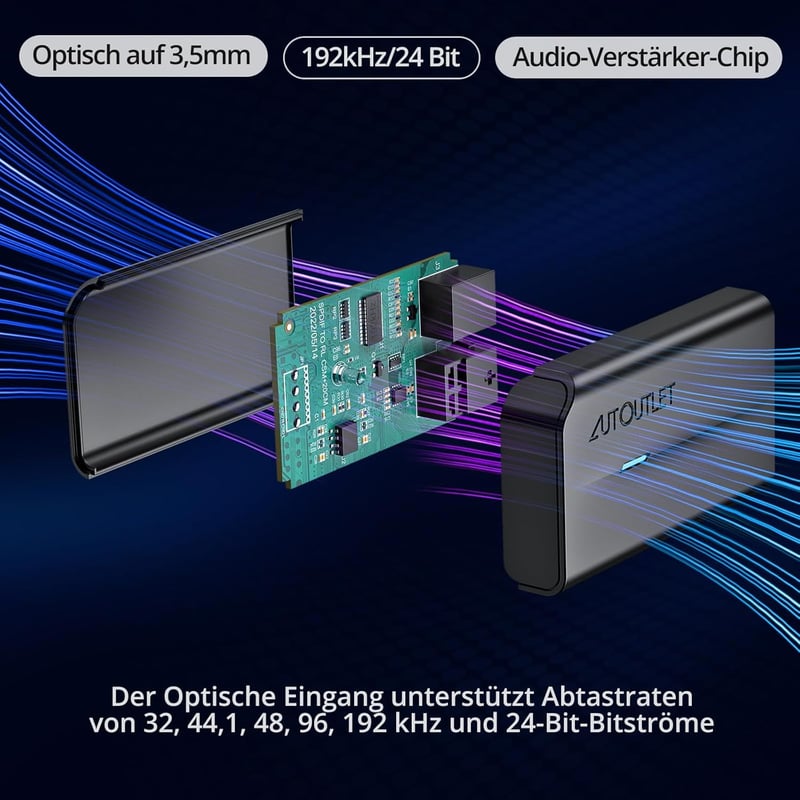 AUTOUTLET DAC Konverter 192kHz Digitális Analóg Audio Átalakító SPDIF Toslink 3.5mm Jack Kábellel TV Fejhallgató Gaming
