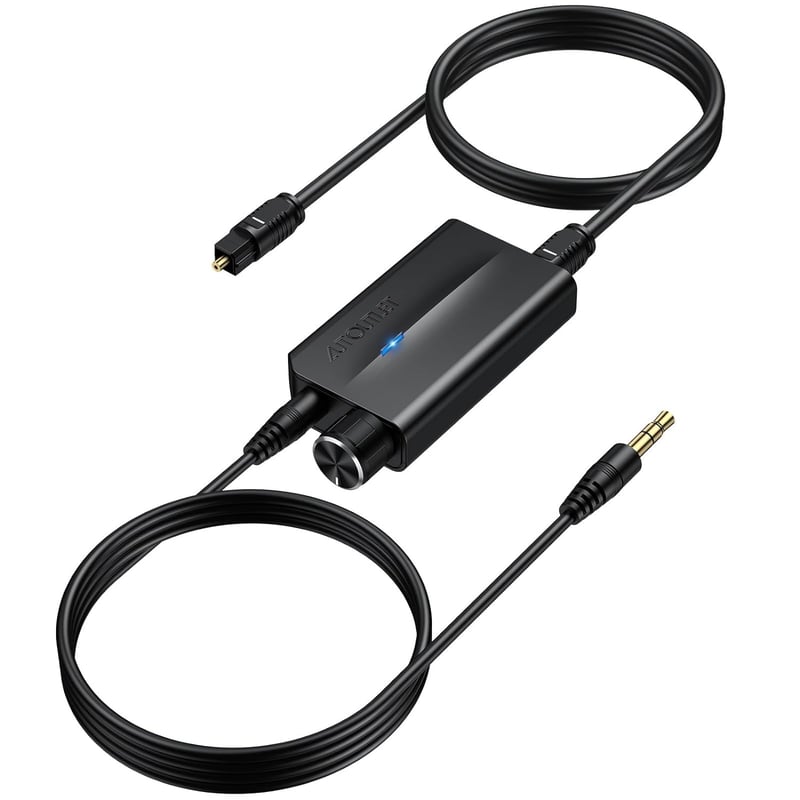 AUTOUTLET DAC Konverter 192kHz Digitális Analóg Audio Átalakító Hangerőszabályzóval SPDIF Toslink 3.5mm Jack Fejhallgató TV Játék
