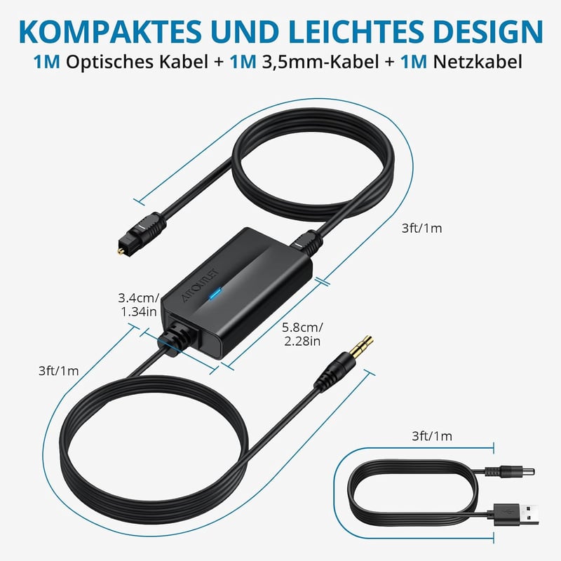 AUTOUTLET DAC Konverter 192kHz Digitális Analóg Audio Átalakító SPDIF Toslink 3.5mm Jack Kábellel TV Fejhallgató Gaming