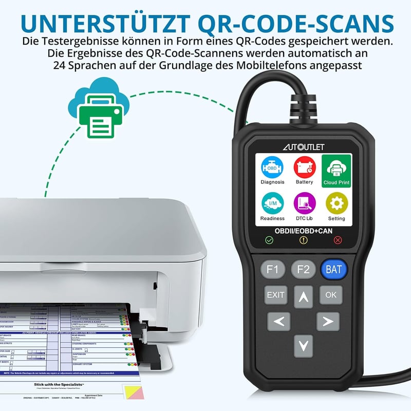 AUTOUTLET OBD2 Diagnosztikai Eszköz Színes Kijelzővel, QR Kód Olvasás és Akkuteszt Funkcióval