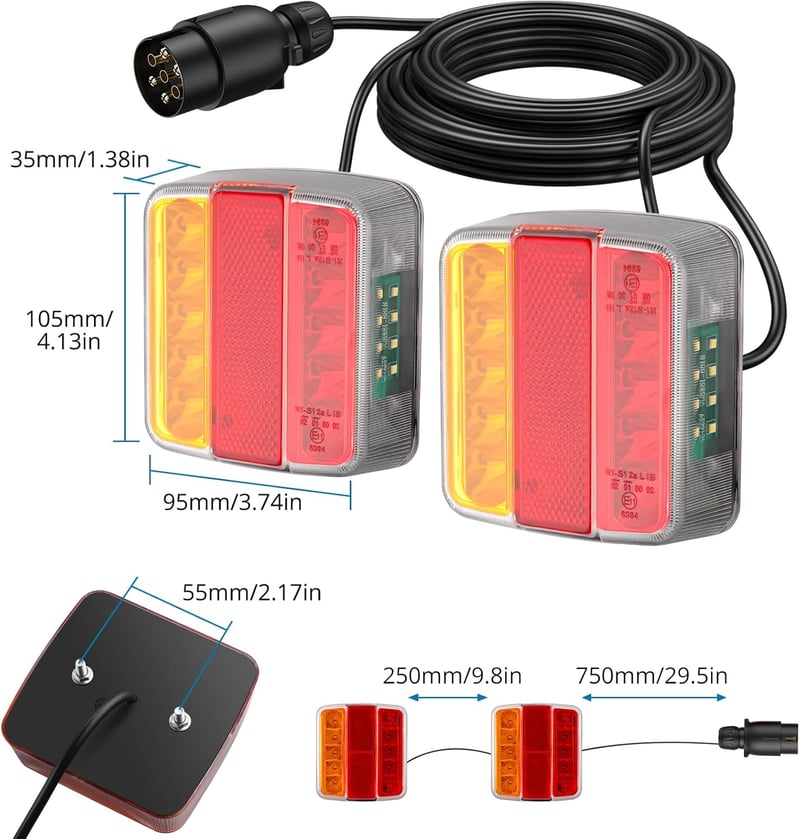 AUTOUTLET Utánfutó hátsó lámpa szett 18 LED, 7.5m kábel, 7 pólusú csatlakozó, E11