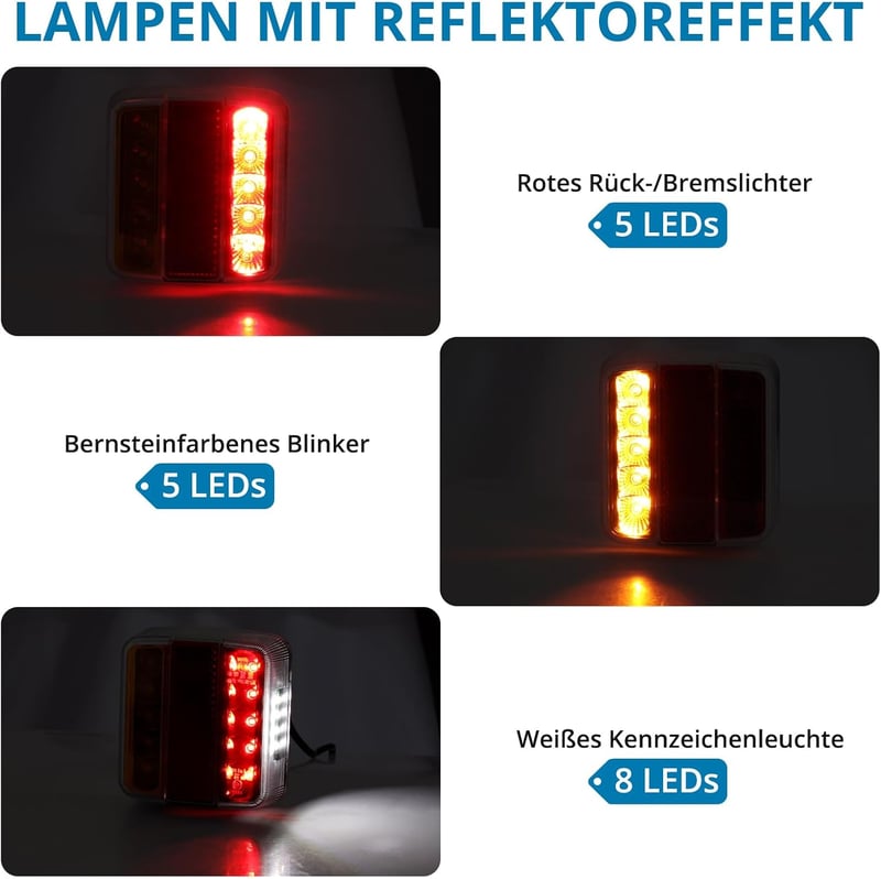 AUTOUTLET Utánfutó hátsó lámpa szett 18 LED, 7.5m kábel, 7 pólusú csatlakozó, E11