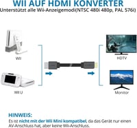 AUTOUTLET Wii HDMI Adapter - 1080P/720P Konverter 150cm Integrált Kábellel, Plug and Play Wii HDMI Átalakító Fekete 3