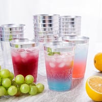 AUTOWNLUX 50 db ezüst peremű műanyag pohár 360 ml party esküvő születésnap 6