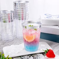 AUTOWNLUX 50 db ezüst peremű műanyag pohár 360 ml party esküvő születésnap 7
