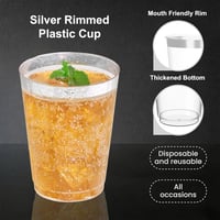 AUTOWNLUX 50 db ezüst peremű műanyag pohár 360 ml party esküvő születésnap 3